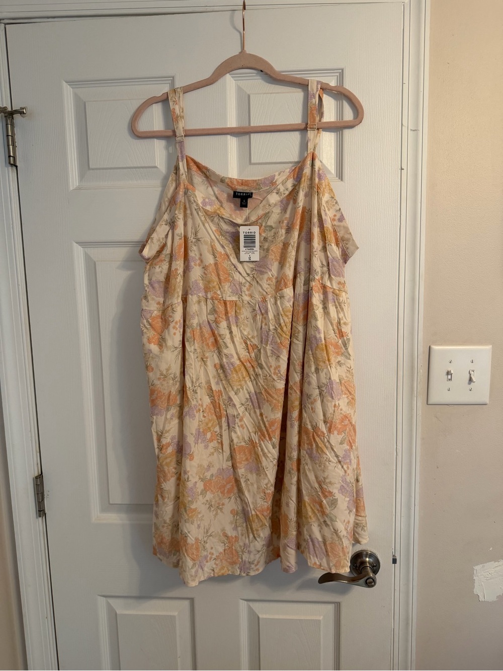 torrid Cream Floral Cold-Shoulder Mini Dress in Peach & Lavender